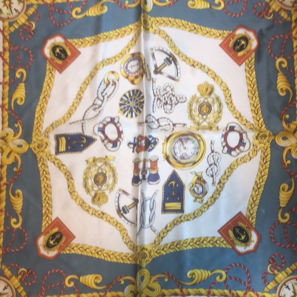VTG Adana Nautical Theme Square Silk Hand Rolled Scarf - Picture 10 of 15